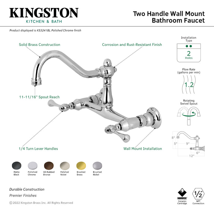 Vintage KS3246BL Two-Handle 2-Hole Wall Mount Bathroom Faucet, Polished Nickel