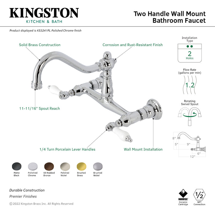 Vintage KS3247PL Two-Handle 2-Hole Wall Mount Bathroom Faucet, Brushed Brass