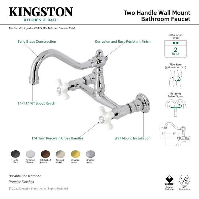 Vintage KS3247PX Two-Handle 2-Hole Wall Mount Bathroom Faucet, Brushed Brass