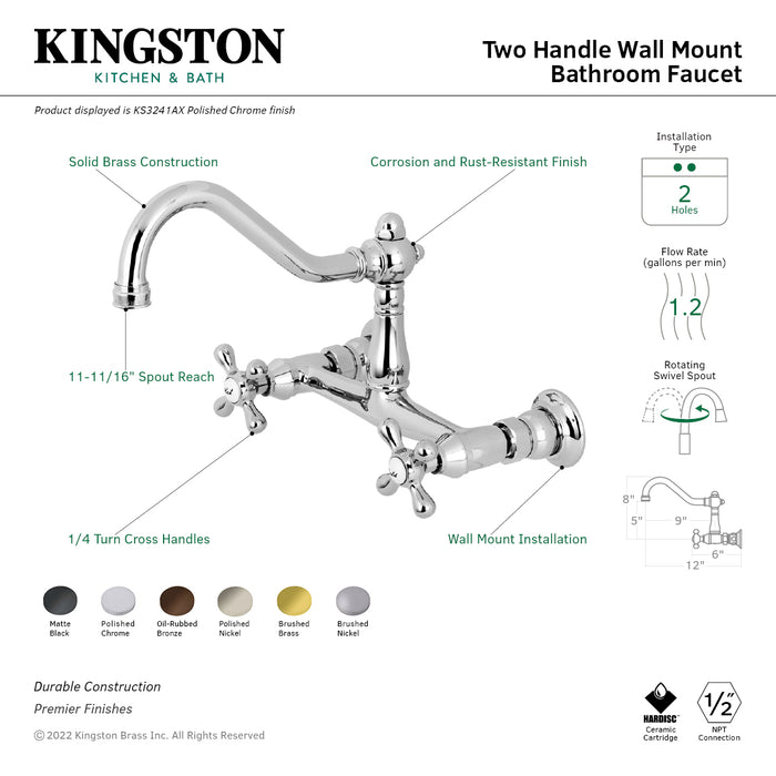 Vintage KS3248AX Two-Handle 2-Hole Wall Mount Bathroom Faucet, Brushed Nickel