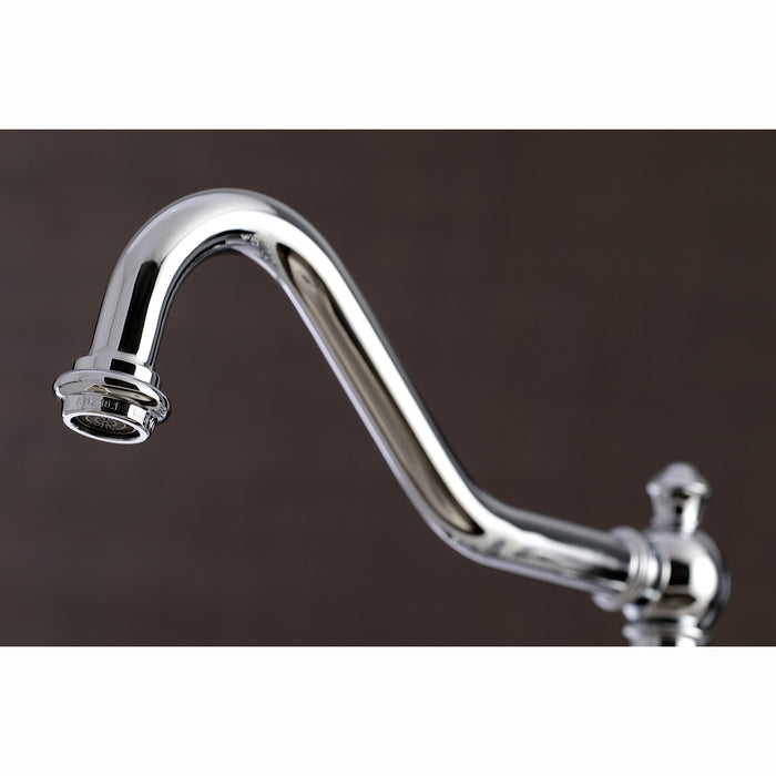 Kingston Heirloom KS3271AXBS - Restoration Two-Handle 4-Hole Deck Mount Bridge Kitchen Faucet with Brass Sprayer, Polished Chrome