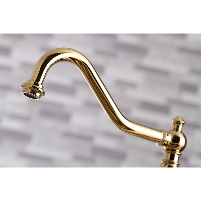 Restoration KS3272AXBS Two-Handle 4-Hole Deck Mount Bridge Kitchen Faucet with Side Sprayer, Polished Brass