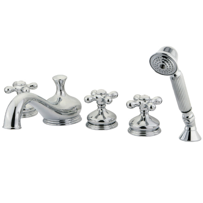 Kingston Heirloom KS33315AX - Milano Three-Handle 5-Hole Deck Mount Roman Tub Faucet with Hand Shower, Polished Chrome