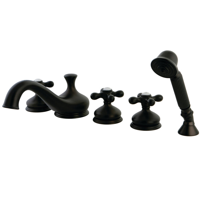 Kingston Heirloom KS33355AX - Milano Three-Handle 5-Hole Deck Mount Roman Tub Faucet with Hand Shower, Oil Rubbed Bronze