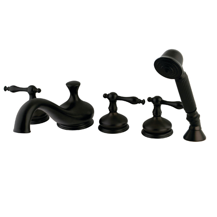 Roman KS33355NL Three-Handle 5-Hole Deck Mount Roman Tub Faucet with Hand Shower, Oil Rubbed Bronze