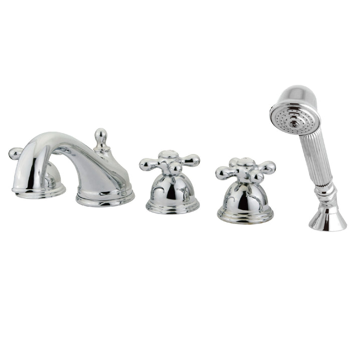 Kingston Heirloom KS33515AX - Magellan Three-Handle 5-Hole Deck Mount Roman Tub Faucet with Hand Shower, Polished Chrome