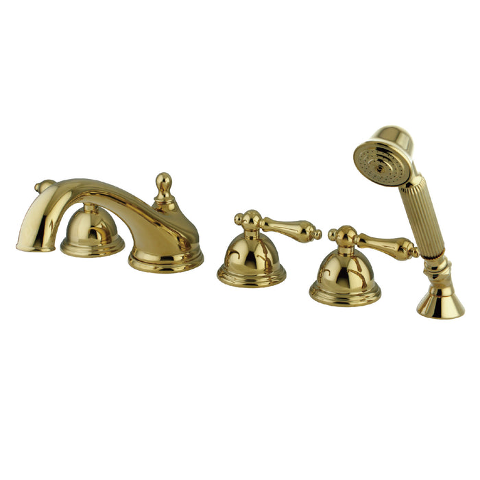 Milano KS33525AL Three-Handle 5-Hole Deck Mount Roman Tub Faucet with Hand Shower, Polished Brass