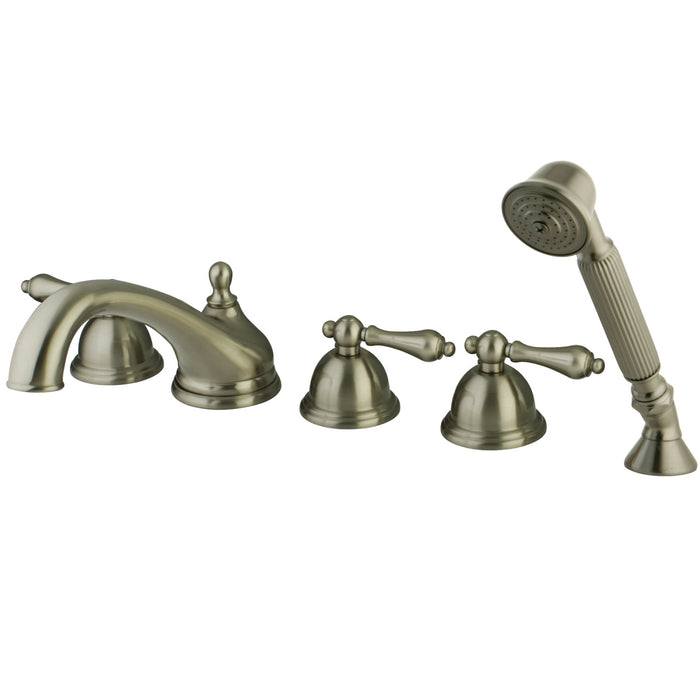 Milano KS33585AL Three-Handle 5-Hole Deck Mount Roman Tub Faucet with Hand Shower, Brushed Nickel