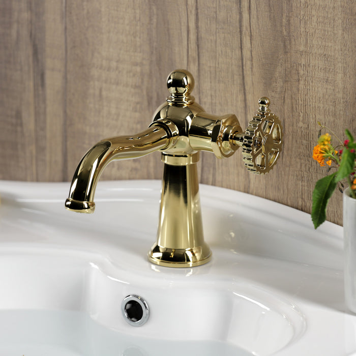 Kingston Tulare KS3542CG - Fuller One-Handle 1-Hole Bathroom Faucet with Push Pop-Up Drain, Polished Brass