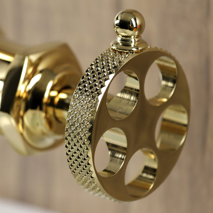 Webb KS3542RKX Single-Handle 1-Hole Deck Mount Bathroom Faucet with Knurled Handle and Push Pop-Up Drain, Polished Brass