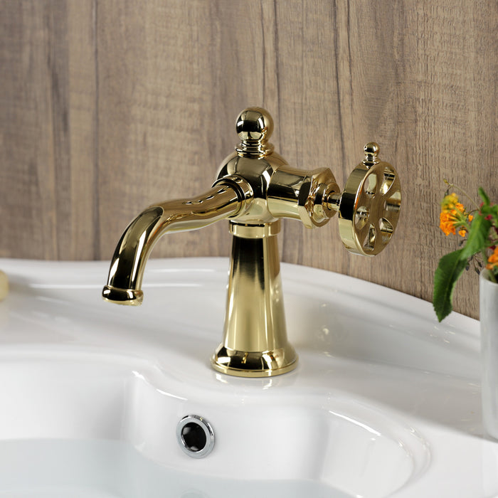 Belknap KS3542RX Single-Handle 1-Hole Deck Mount Bathroom Faucet with Push Pop-Up, Polished Brass