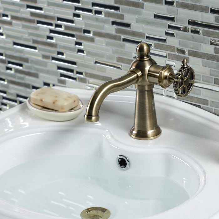 Kingston Tulare KS3543CG - Fuller One-Handle 1-Hole Bathroom Faucet with Push Pop-Up Drain, Antique Brass
