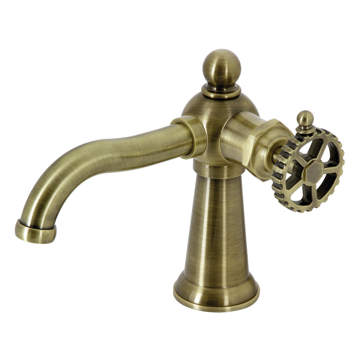 Kingston Tulare KS3543CG - Fuller One-Handle 1-Hole Bathroom Faucet with Push Pop-Up Drain, Antique Brass
