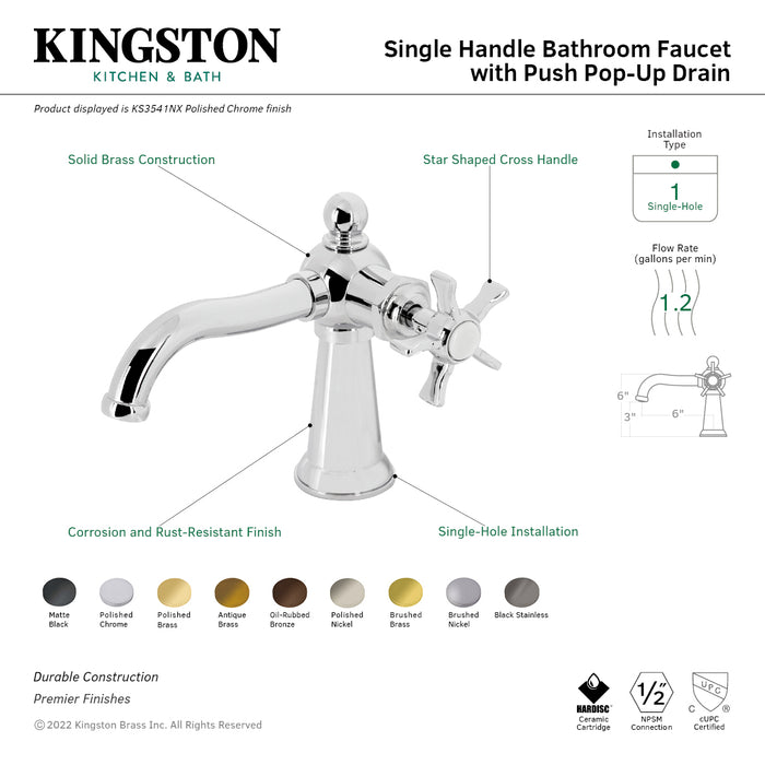 Kingston Heirloom KS3543NX - Hamilton One-Handle 1-Hole Bathroom Faucet with Push Pop-Up Drain, Antique Brass