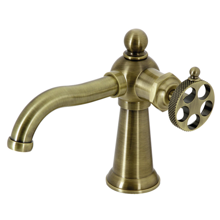 Webb KS3543RKX Single-Handle 1-Hole Deck Mount Bathroom Faucet with Knurled Handle and Push Pop-Up Drain, Antique Brass