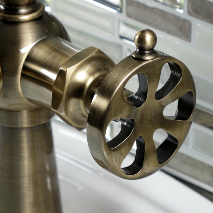 Belknap KS3543RX Single-Handle 1-Hole Deck Mount Bathroom Faucet with Push Pop-Up, Antique Brass