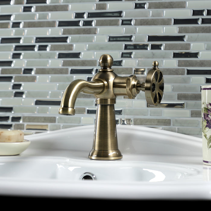 Belknap KS3543RX Single-Handle 1-Hole Deck Mount Bathroom Faucet with Push Pop-Up, Antique Brass