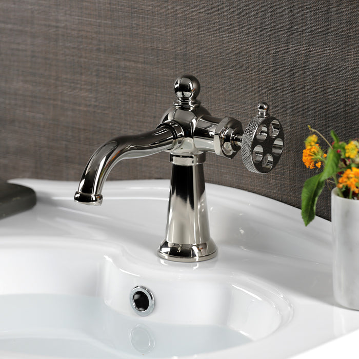 Webb KS3546RKX Single-Handle 1-Hole Deck Mount Bathroom Faucet with Knurled Handle and Push Pop-Up Drain, Polished Nickel