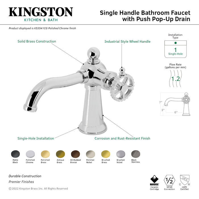 Fuller KS3547CG Single-Handle 1-Hole Deck Mount Bathroom Faucet with Push Pop-Up, Brushed Brass