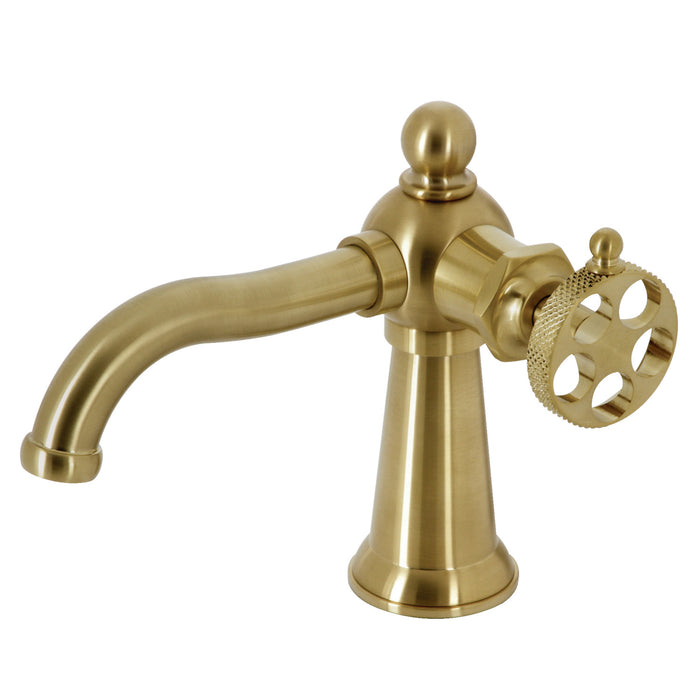 Webb KS3547RKX Single-Handle 1-Hole Deck Mount Bathroom Faucet with Knurled Handle and Push Pop-Up Drain, Brushed Brass
