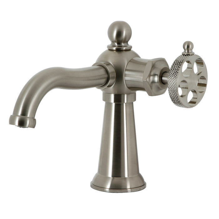 Kingston Tulare KS3548RKX - Webb One-Handle 1-Hole Bathroom Faucet with Knurled Handle and Push Pop-Up Drain, Brushed Nickel