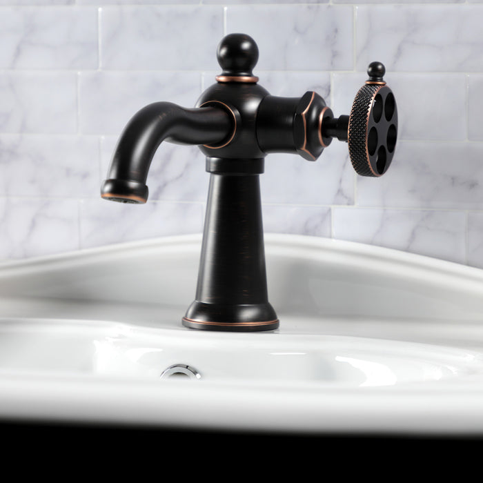 Webb KS354RKXNB Single-Handle 1-Hole Deck Mount Bathroom Faucet with Knurled Handle and Push Pop-Up Drain, Naples Bronze
