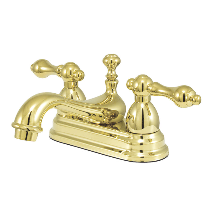 Restoration KS3602AL Two-Handle 3-Hole Deck Mount 4" Centerset Bathroom Faucet with Brass Pop-Up, Polished Brass