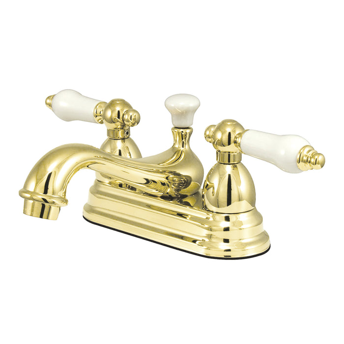 Restoration KS3602PL Two-Handle 3-Hole Deck Mount 4" Centerset Bathroom Faucet with Brass Pop-Up, Polished Brass