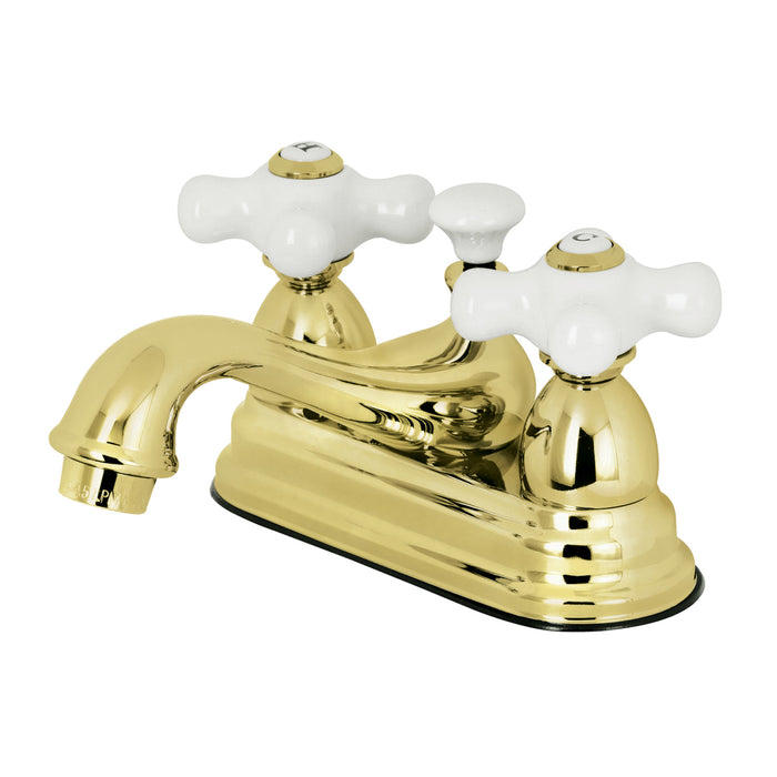 Restoration KS3602PX Two-Handle 3-Hole Deck Mount 4" Centerset Bathroom Faucet with Brass Pop-Up, Polished Brass