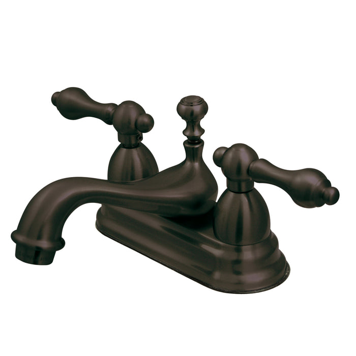 Restoration KS3605AL Two-Handle 3-Hole Deck Mount 4" Centerset Bathroom Faucet with Brass Pop-Up, Oil Rubbed Bronze