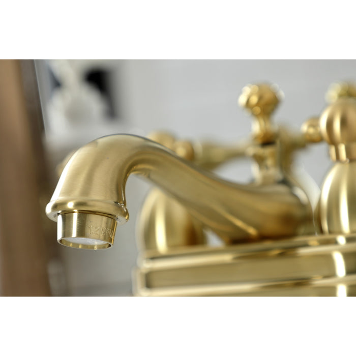Restoration KS3607AL Two-Handle 3-Hole Deck Mount 4" Centerset Bathroom Faucet with Brass Pop-Up, Brushed Brass