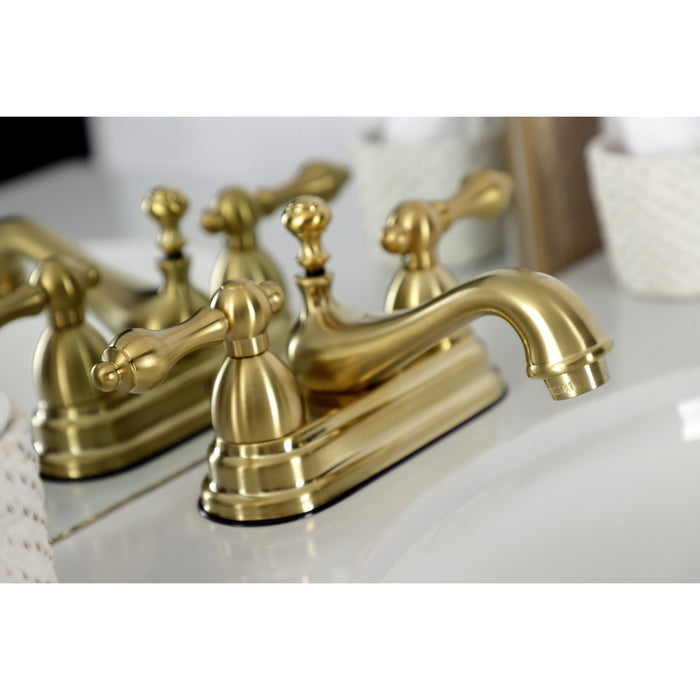 Restoration KS3607AL Two-Handle 3-Hole Deck Mount 4" Centerset Bathroom Faucet with Brass Pop-Up, Brushed Brass