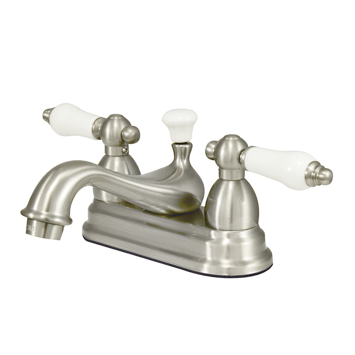Restoration KS3608PL Two-Handle 3-Hole Deck Mount 4" Centerset Bathroom Faucet with Brass Pop-Up, Brushed Nickel