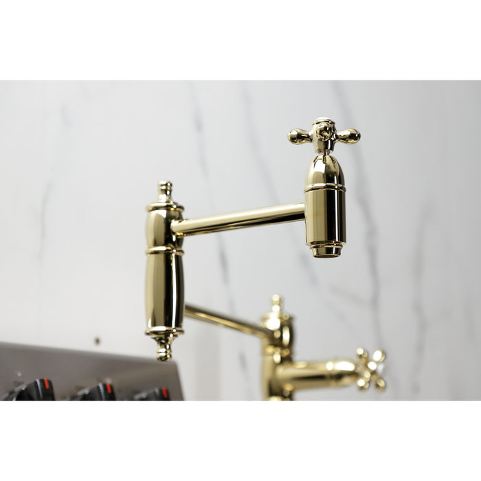 Kingston Heirloom KS3702AX - Restoration Two-Handle 1-Hole Deck Mount Pot Filler Faucet, Polished Brass