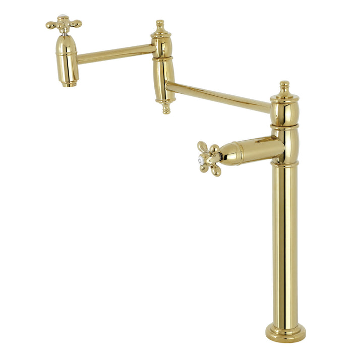 Kingston Heirloom KS3702AX - Restoration Two-Handle 1-Hole Deck Mount Pot Filler Faucet, Polished Brass