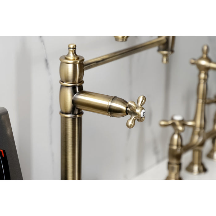 Kingston Heirloom KS3703AX - Restoration Two-Handle 1-Hole Deck Mount Pot Filler Faucet, Antique Brass