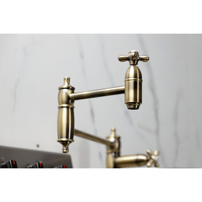 Kingston Heirloom KS3703AX - Restoration Two-Handle 1-Hole Deck Mount Pot Filler Faucet, Antique Brass