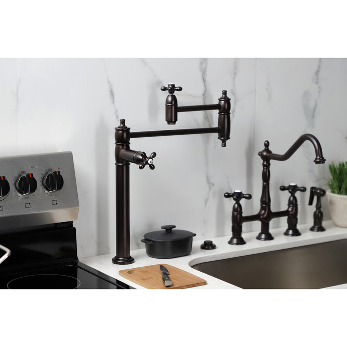 Kingston Heirloom KS3705AX - Restoration Two-Handle 1-Hole Deck Mount Pot Filler Faucet, Oil Rubbed Bronze
