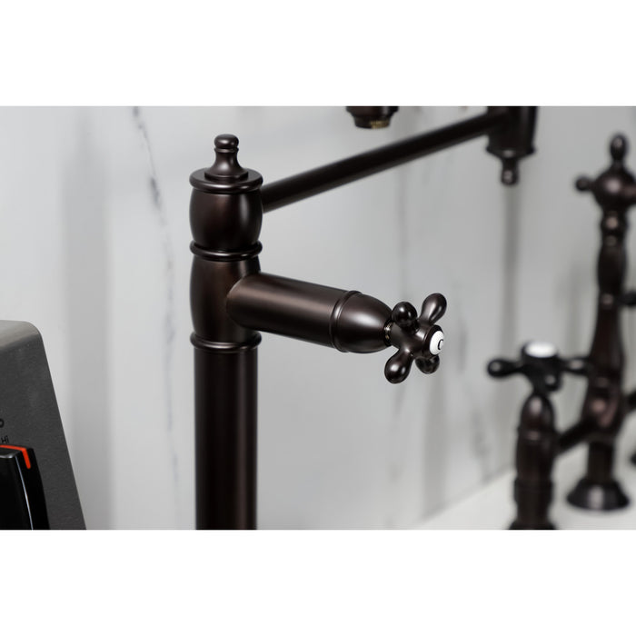 Kingston Heirloom KS3705AX - Restoration Two-Handle 1-Hole Deck Mount Pot Filler Faucet, Oil Rubbed Bronze