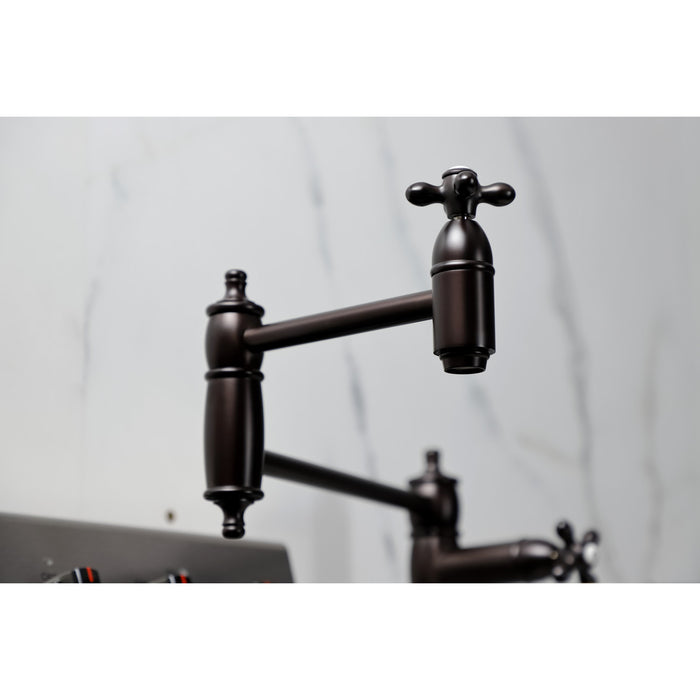 Kingston Heirloom KS3705AX - Restoration Two-Handle 1-Hole Deck Mount Pot Filler Faucet, Oil Rubbed Bronze