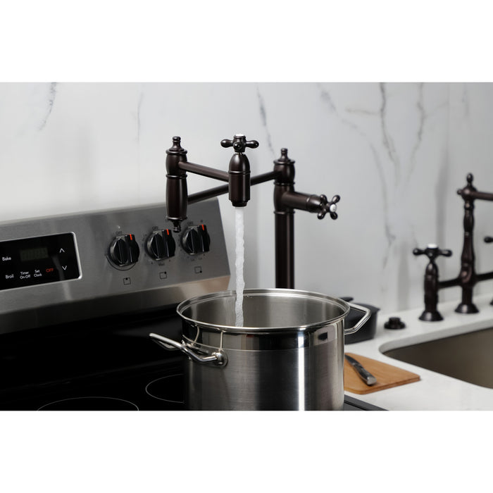 Kingston Heirloom KS3705AX - Restoration Two-Handle 1-Hole Deck Mount Pot Filler Faucet, Oil Rubbed Bronze