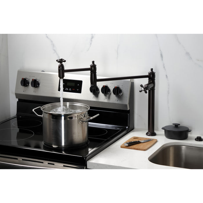 Kingston Heirloom KS3705AX - Restoration Two-Handle 1-Hole Deck Mount Pot Filler Faucet, Oil Rubbed Bronze