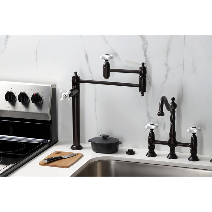 Kingston Heirloom KS3705PX - Restoration Two-Handle 1-Hole Deck Mount Pot Filler Faucet, Oil Rubbed Bronze