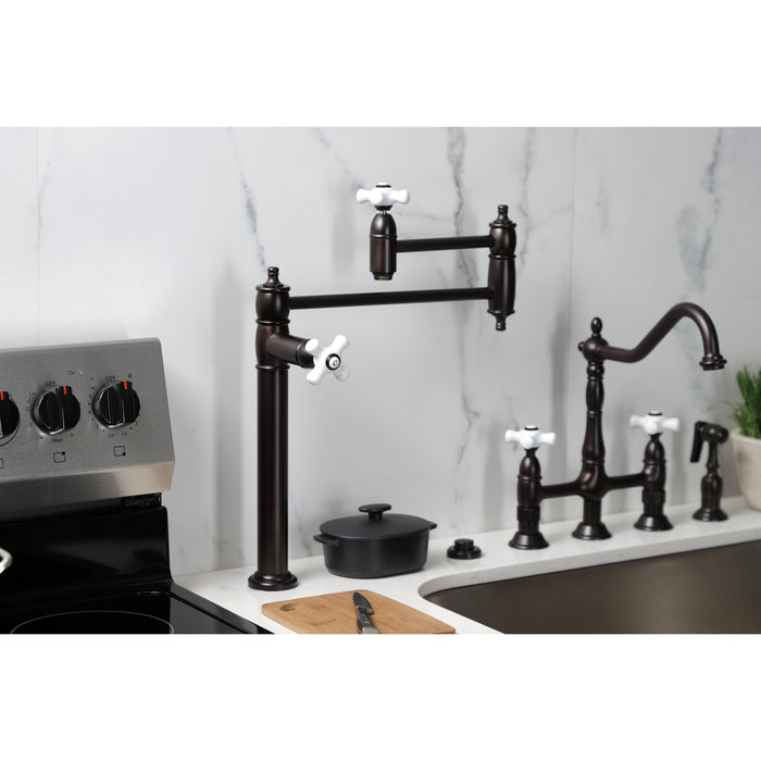 Kingston Heirloom KS3705PX - Restoration Two-Handle 1-Hole Deck Mount Pot Filler Faucet, Oil Rubbed Bronze