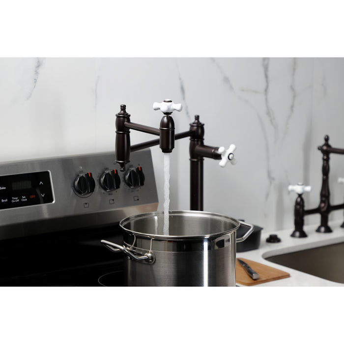 Kingston Heirloom KS3705PX - Restoration Two-Handle 1-Hole Deck Mount Pot Filler Faucet, Oil Rubbed Bronze