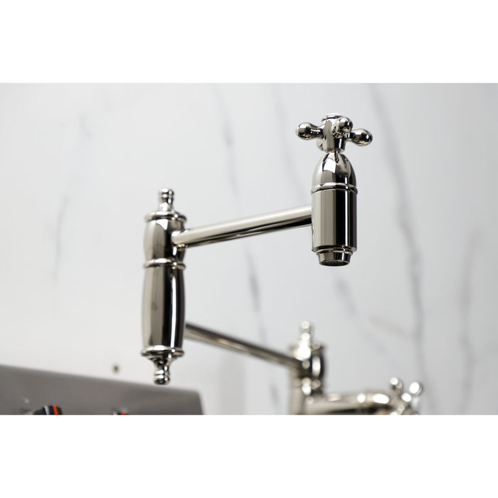 Kingston Heirloom KS3706AX - Restoration Two-Handle 1-Hole Deck Mount Pot Filler Faucet, Polished Nickel