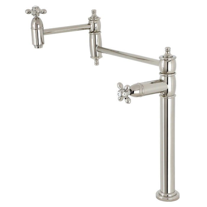 Kingston Heirloom KS3706AX - Restoration Two-Handle 1-Hole Deck Mount Pot Filler Faucet, Polished Nickel