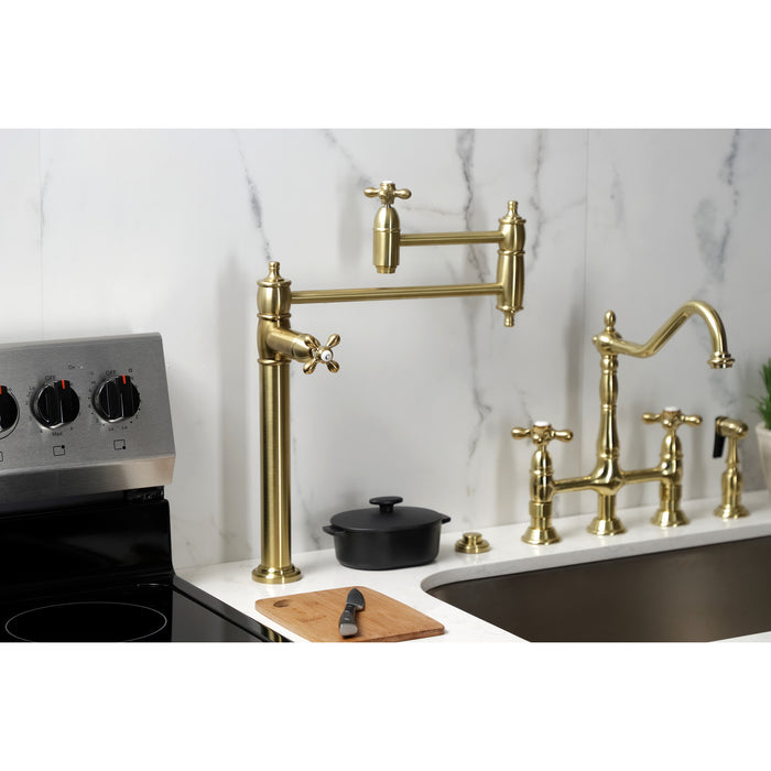 Kingston Heirloom KS3707AX - Restoration Two-Handle 1-Hole Deck Mount Pot Filler Faucet, Brushed Brass