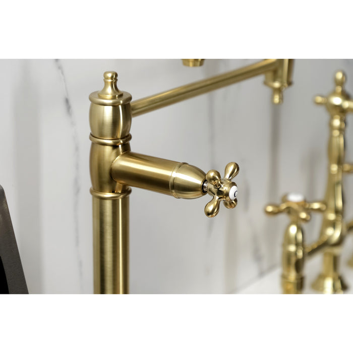 Kingston Heirloom KS3707AX - Restoration Two-Handle 1-Hole Deck Mount Pot Filler Faucet, Brushed Brass