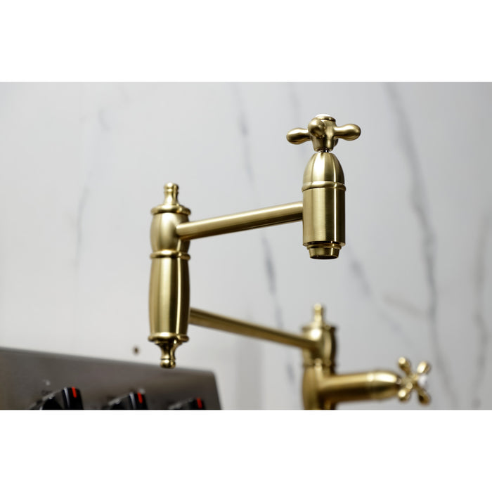 Kingston Heirloom KS3707AX - Restoration Two-Handle 1-Hole Deck Mount Pot Filler Faucet, Brushed Brass